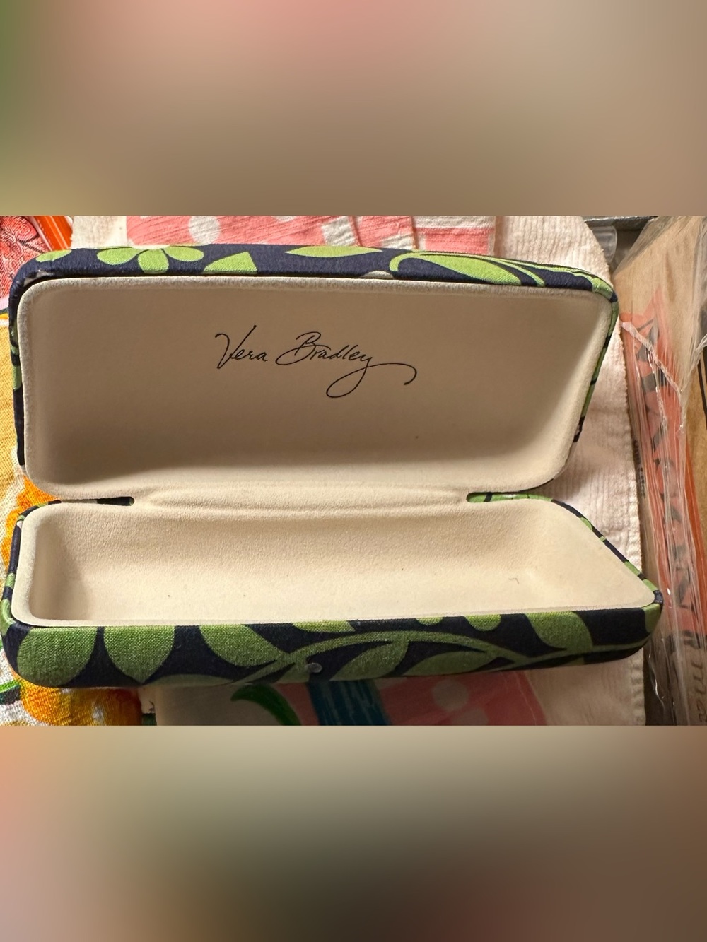 Vera Bradley Navy and Lime Floral Pattern Eyeglass Sunglasses Case